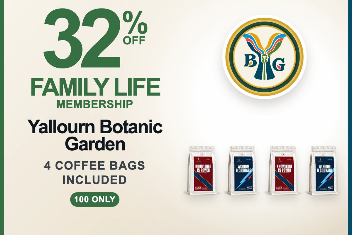 Yallourn Botanic Garden Family Life Membership with four Signature coffee bags
