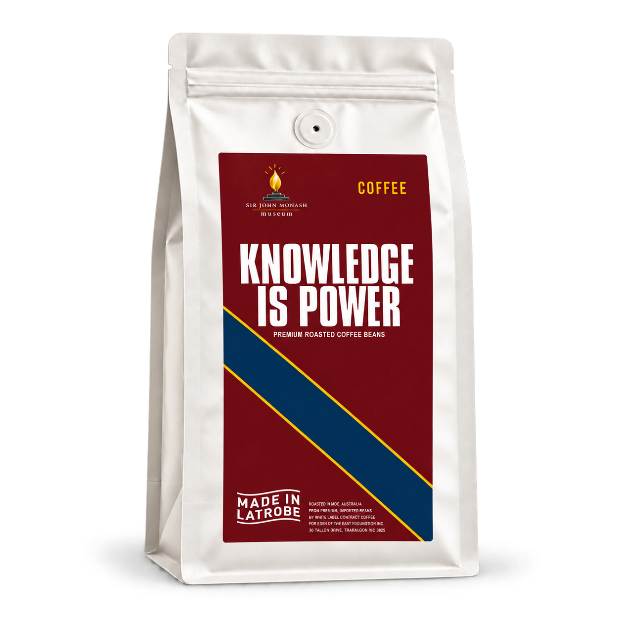 White bag of Knowledge Is Power Signature Edition coffee