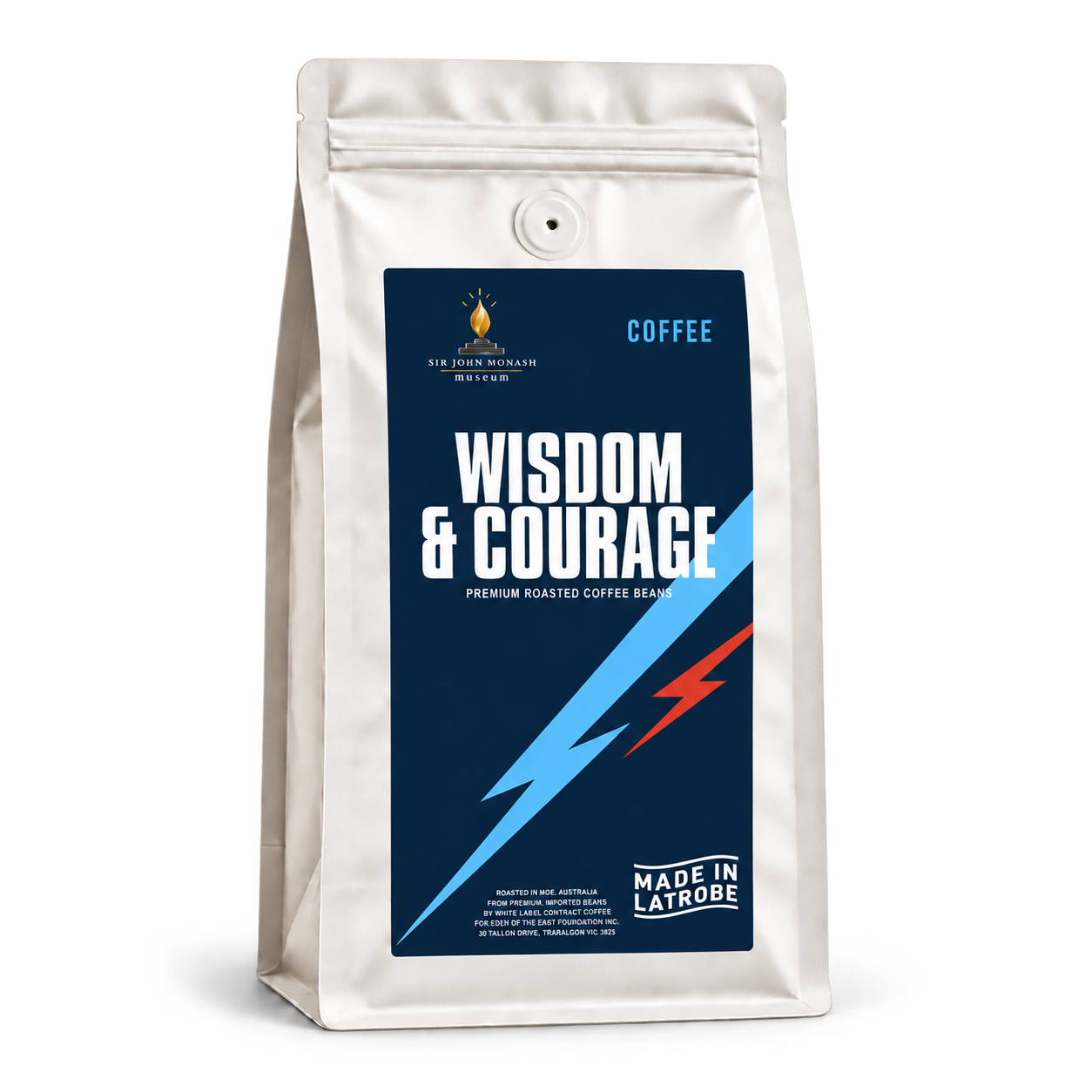White bag of Wisdom and Courage Signature Edition coffee