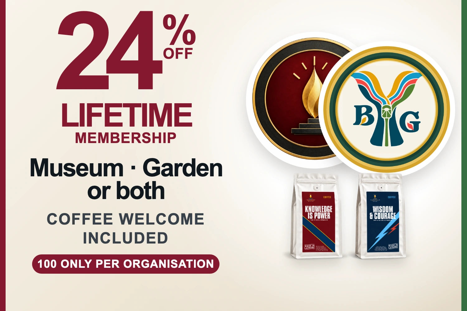 Lifetime Membership with two Signature coffee bags, from $150, 24 percent off